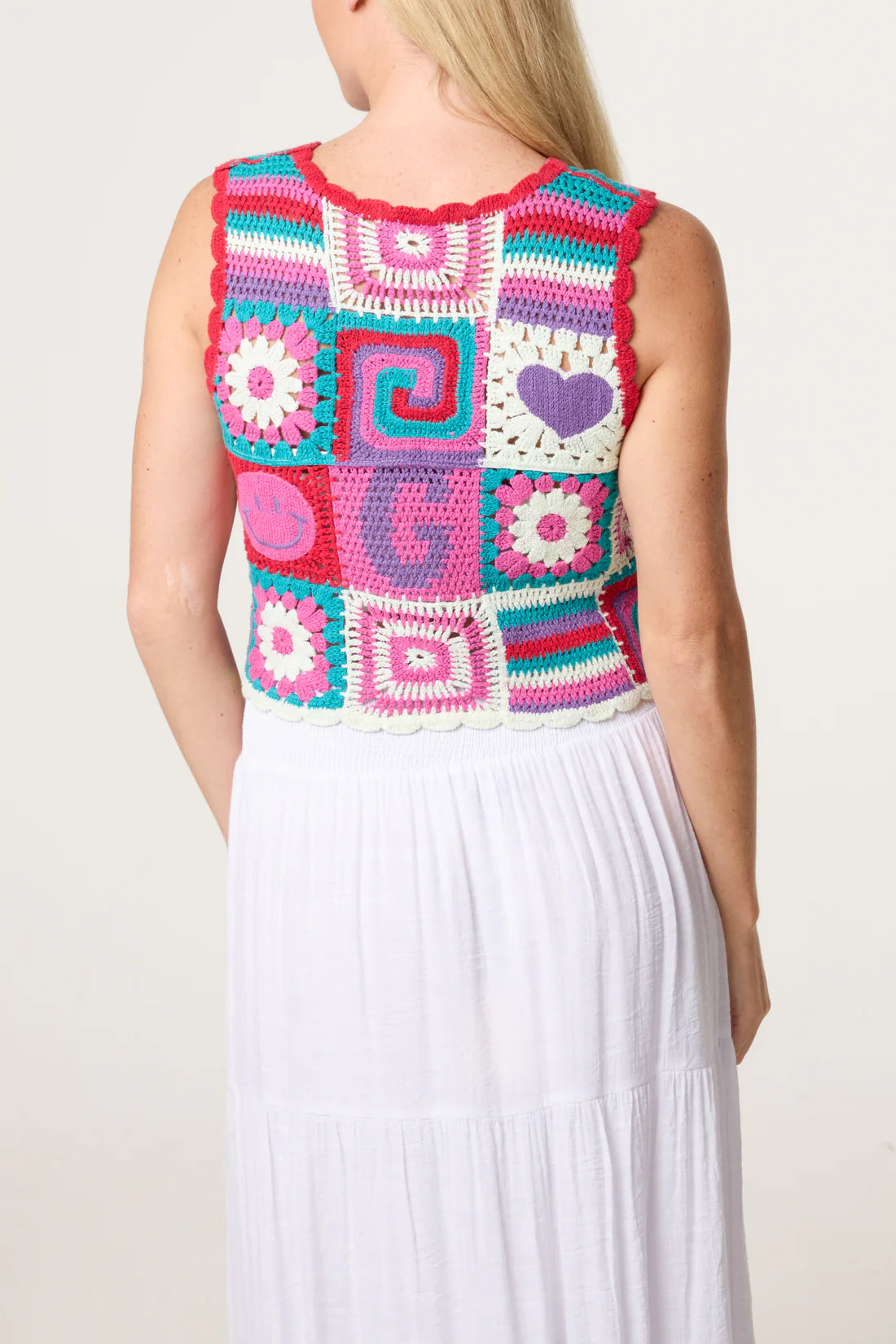 Retro patchwork crochet vest