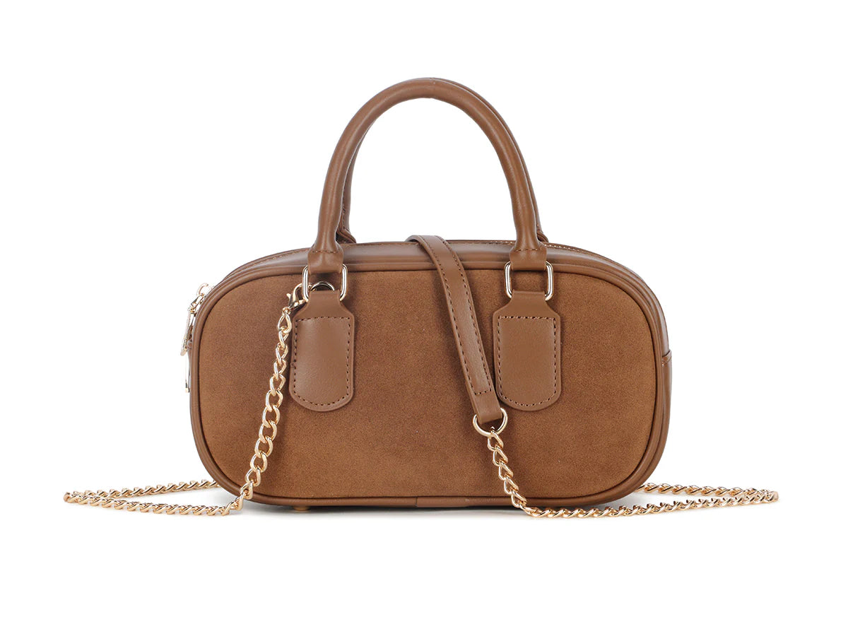 Top handle crossbody bag with chain strap - Brown/Tan
