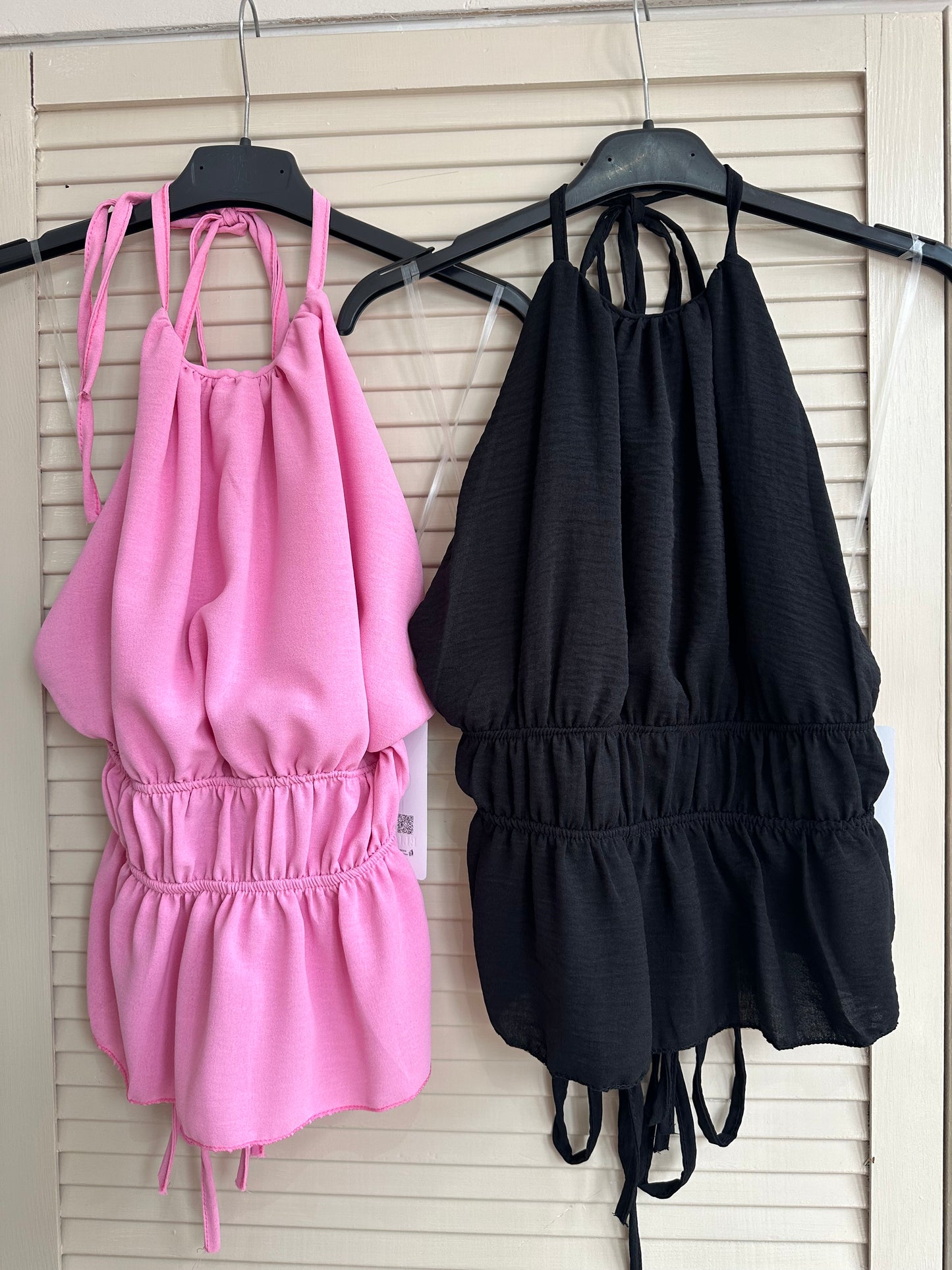 Tie back halter neck tops - Pink & Black