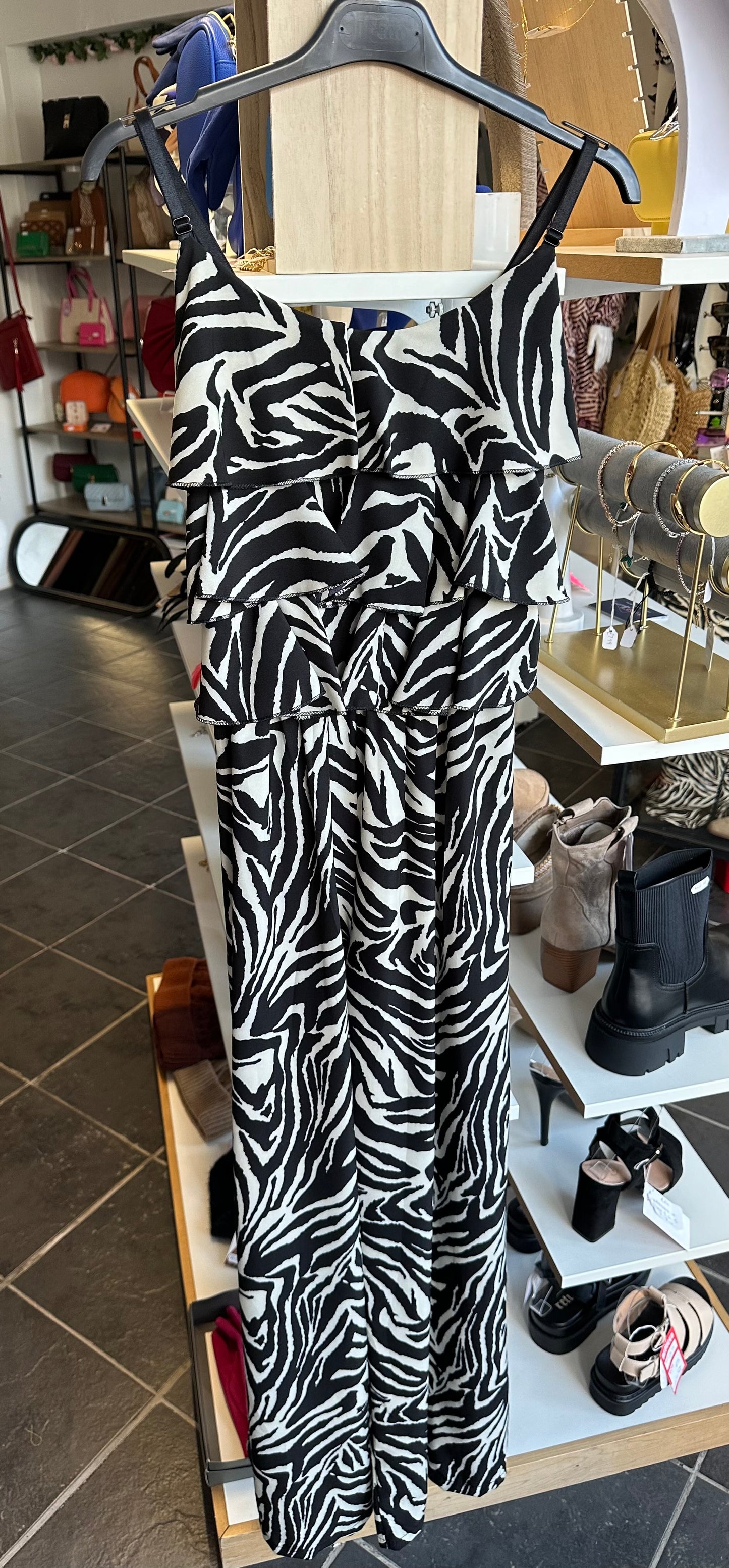 Zebra print layered strap jumpsuit