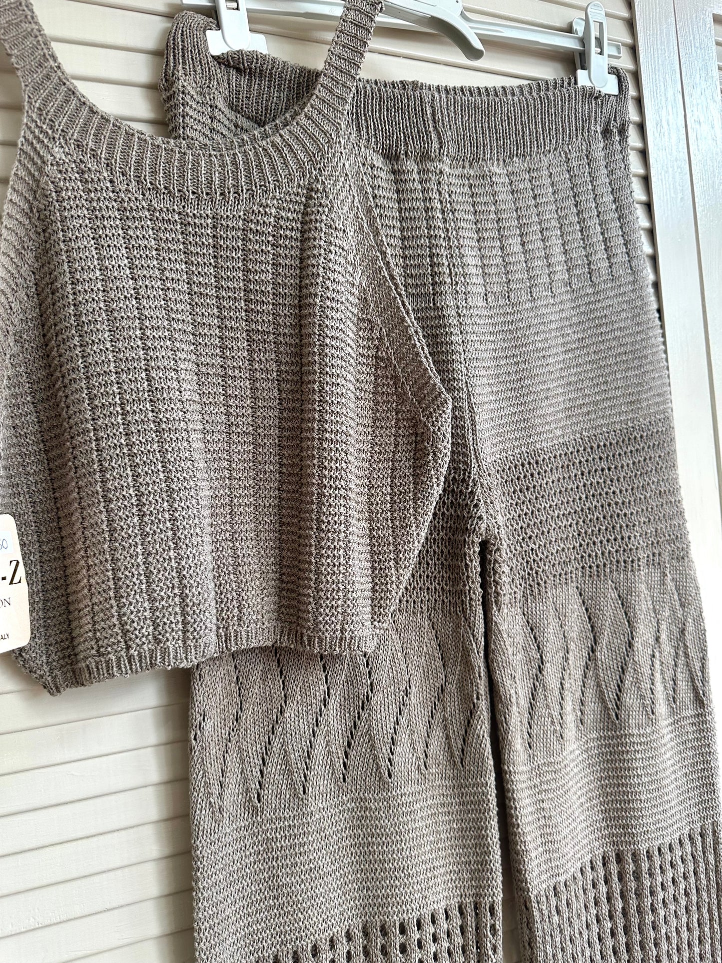 Crochet crop top & trouser beach set - mocha