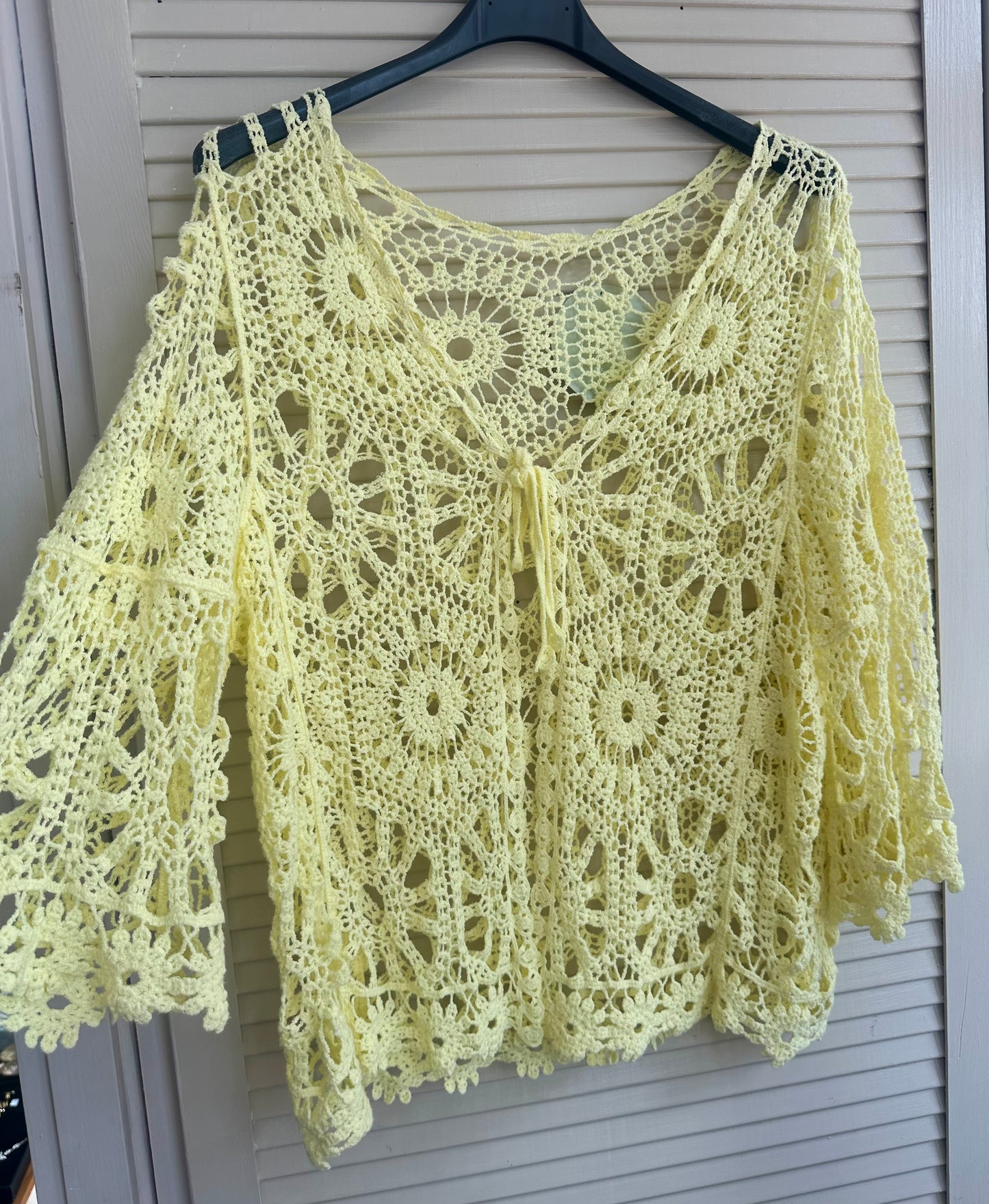 Boho floral mandala crochet tie front cardigan - Yellow