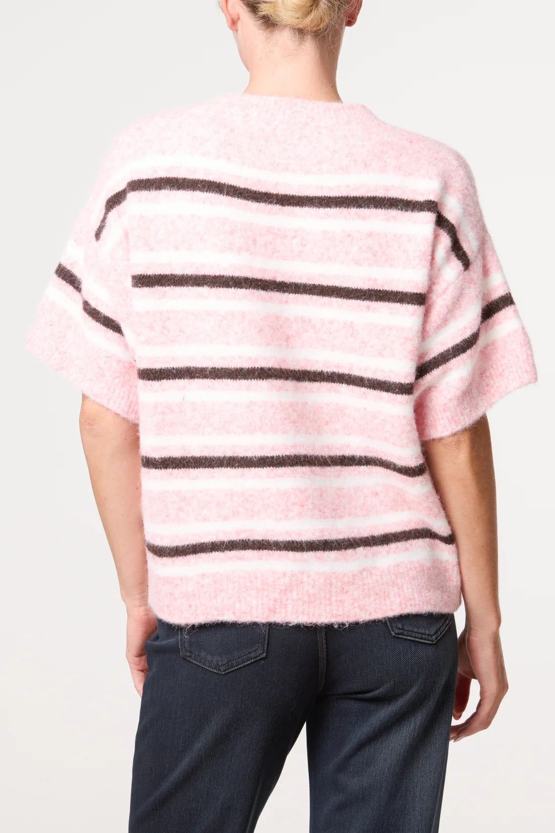 Striped knit short sleeve jumper - Pink