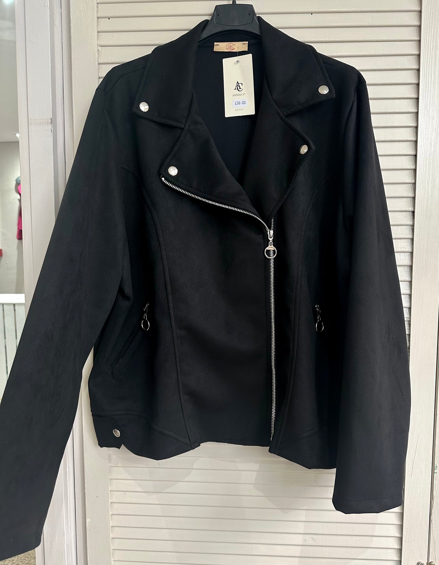 Black faux suede biker jacket - Curve