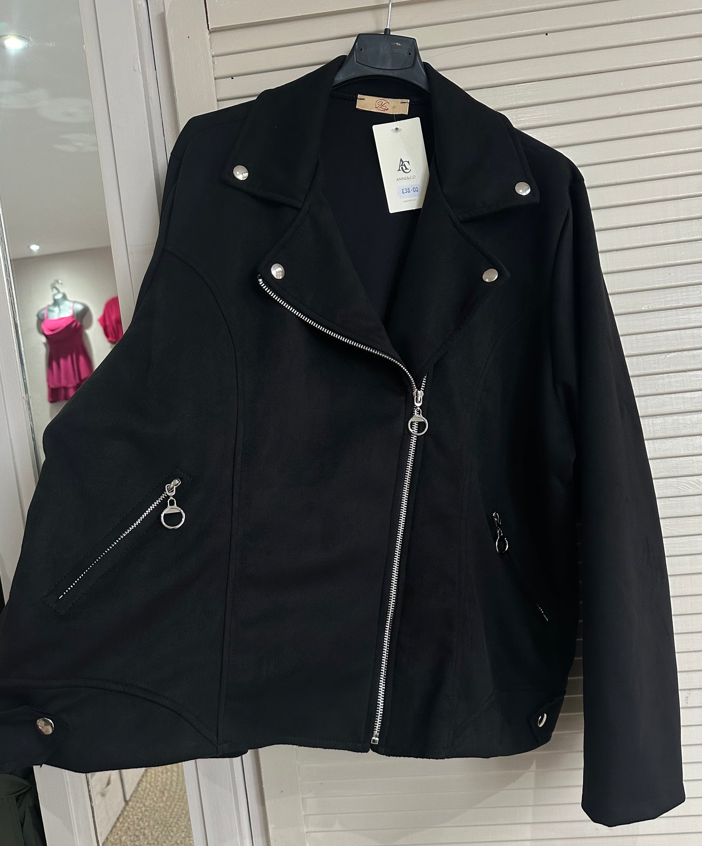 Black faux suede biker jacket - Curve