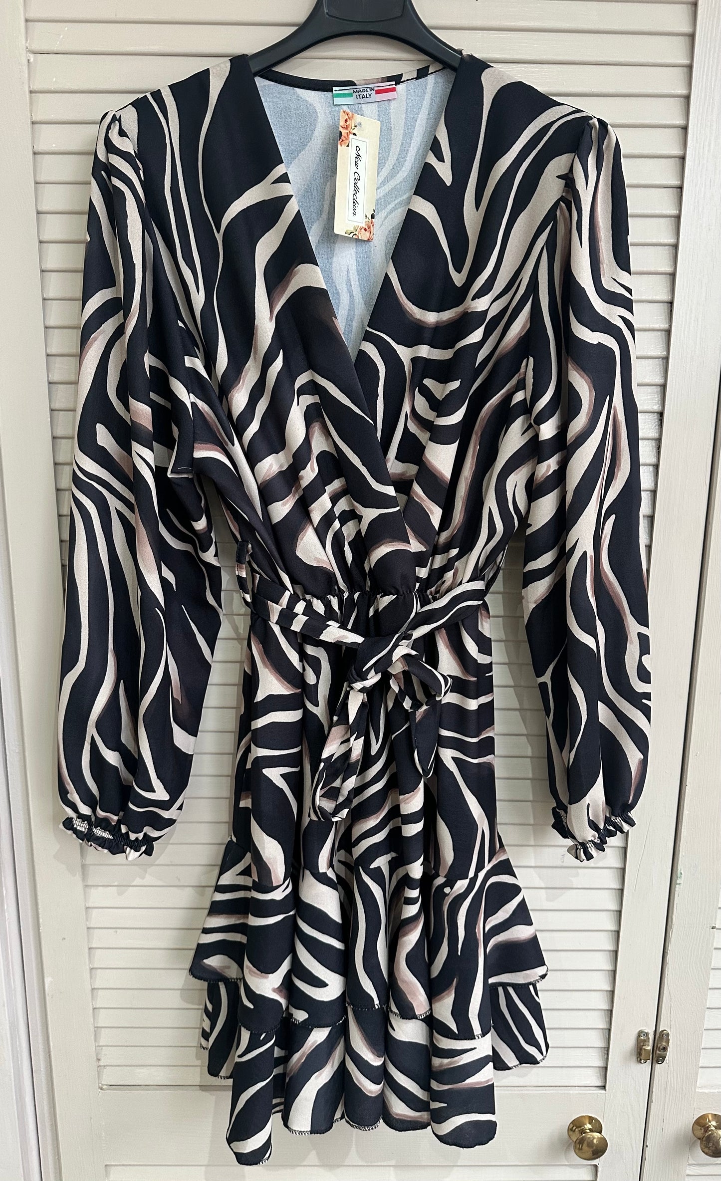 Animal print belted wrap dress - Black