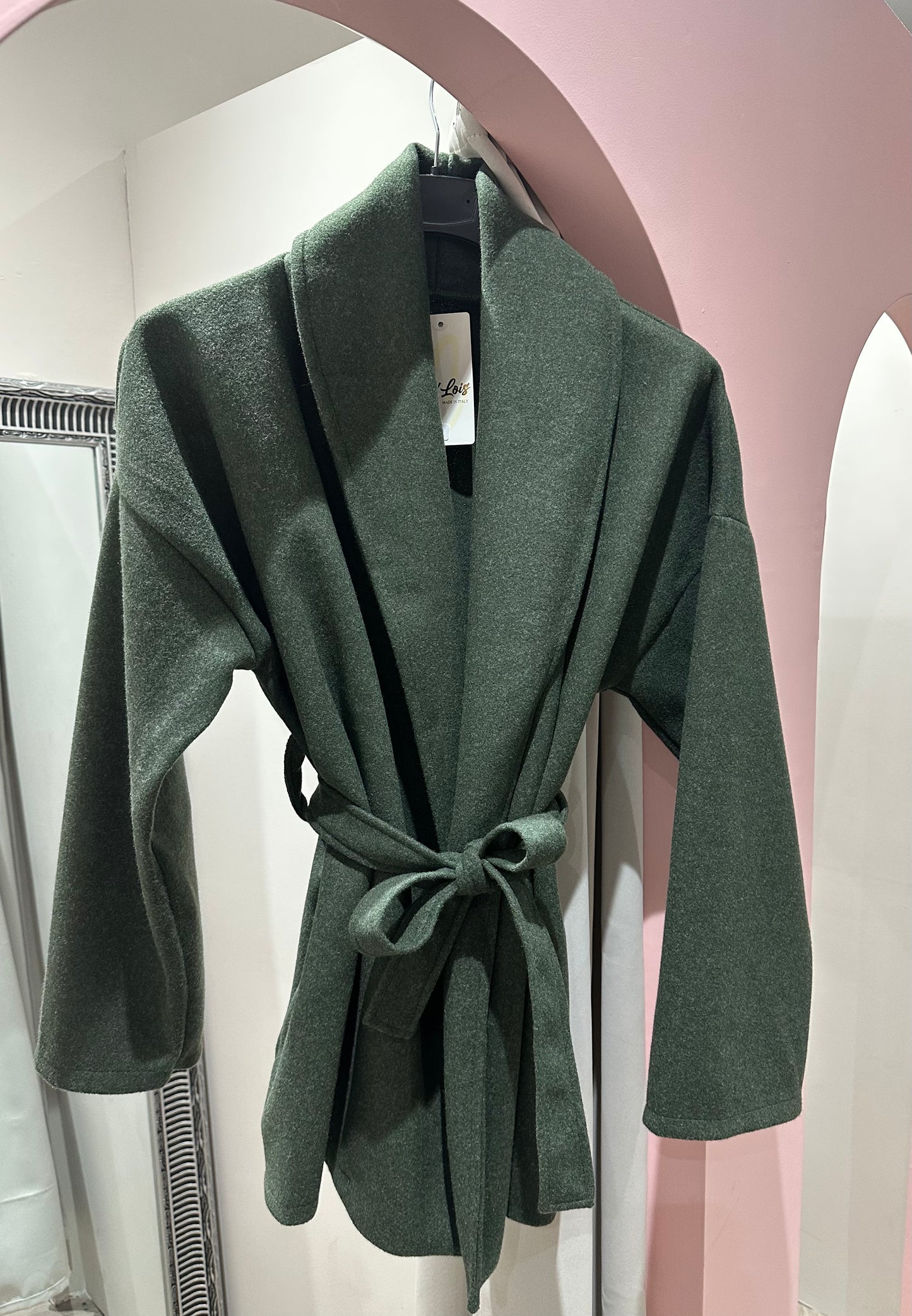 Soft turned collar tie waist jacket with pockets - Khaki