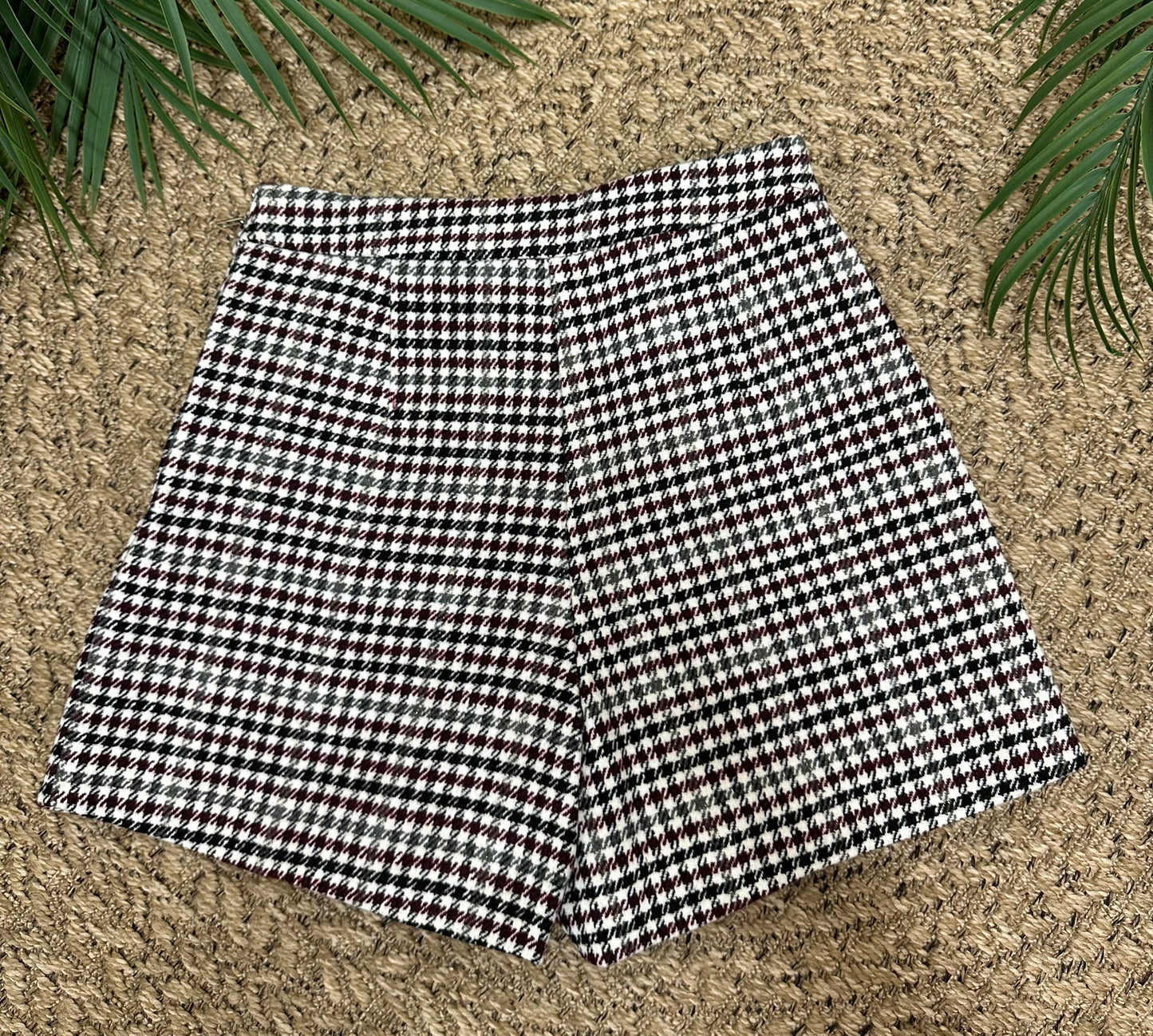 Burgundy checked button detail skort