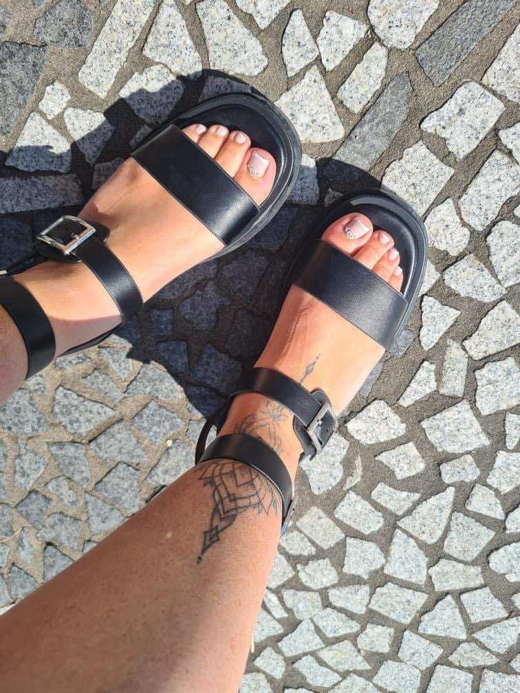 Black PU heel strap chunky platform sandals
