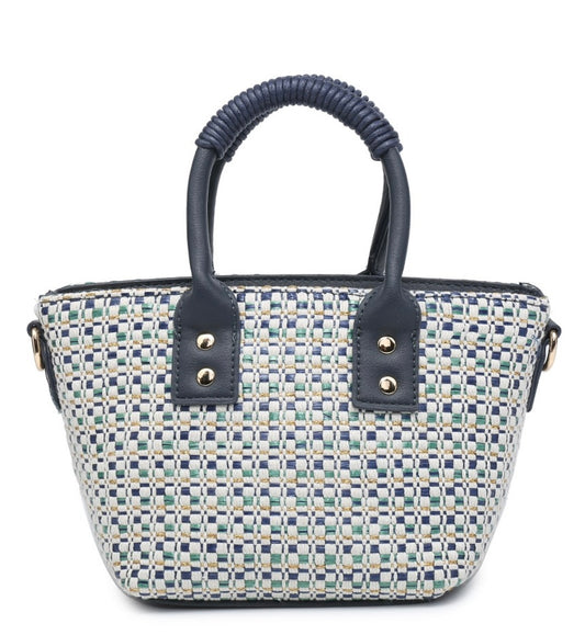 Navy blue textured mini tote bag