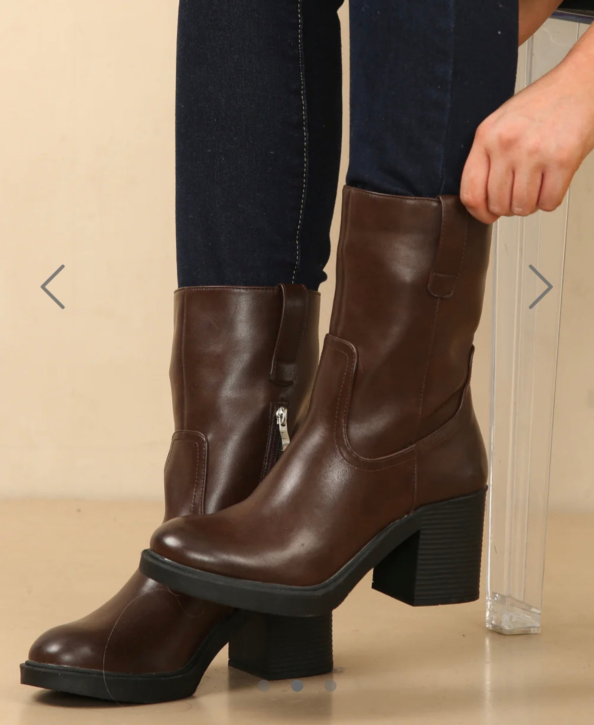 Dark brown mid calf heeled boots