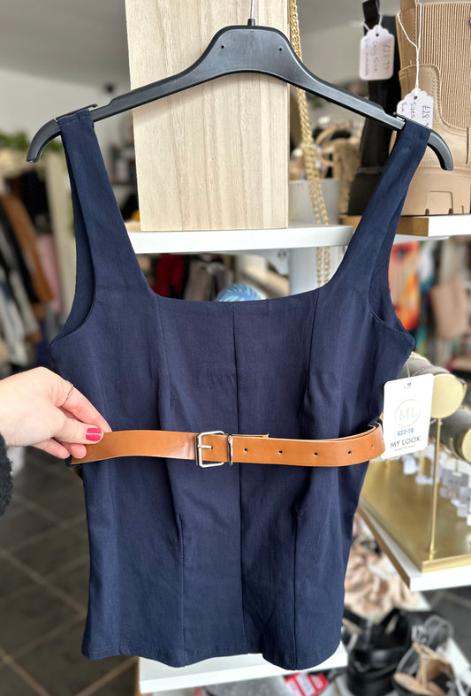 Strap top with belt detail - Navy