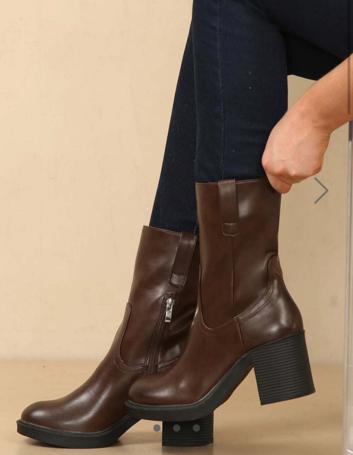 Dark brown mid calf heeled boots