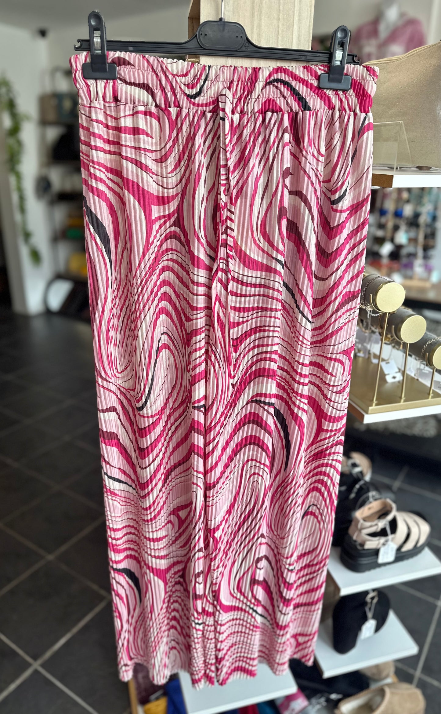 Pink abstract print drawstring trousers