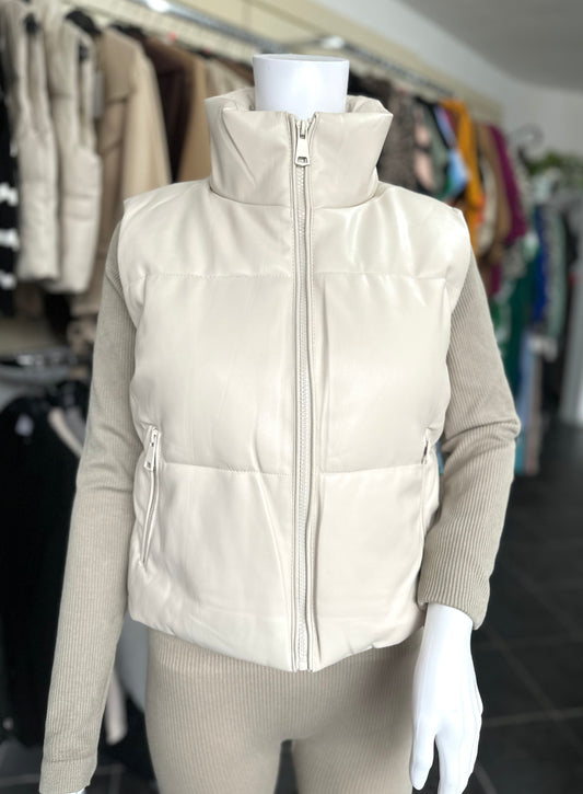 Cream faux leather gilet