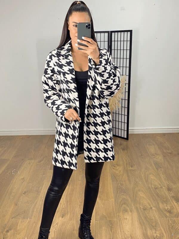 Black and white houndstooth coat