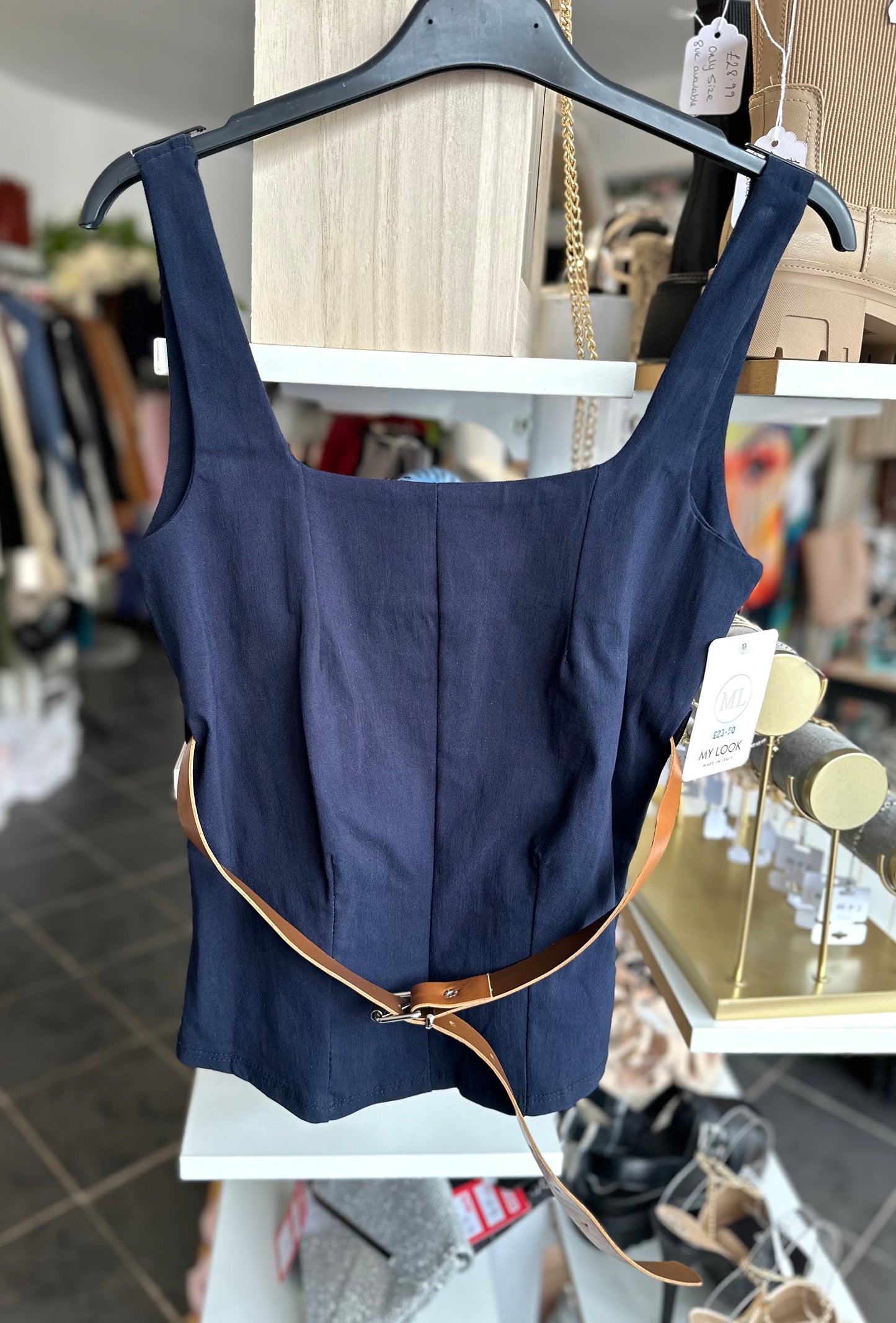 Strap top with belt detail - Navy