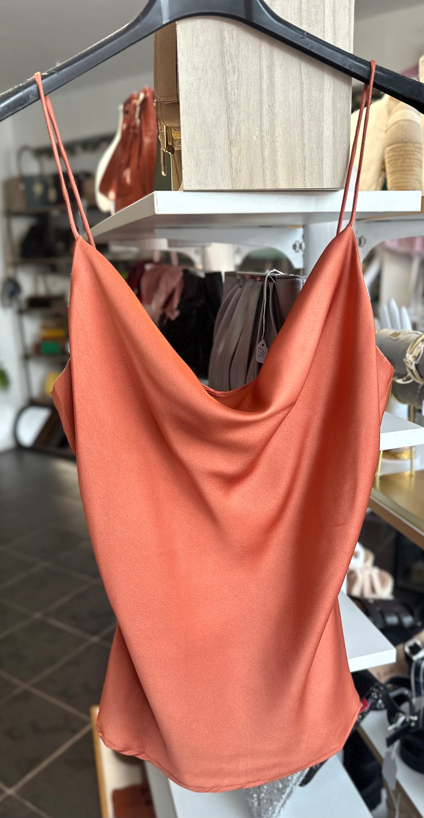 Burnt orange cowl neck cami top