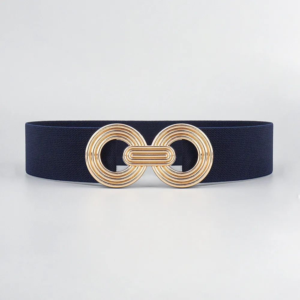 Gold detail elasticated woven belt - Navy