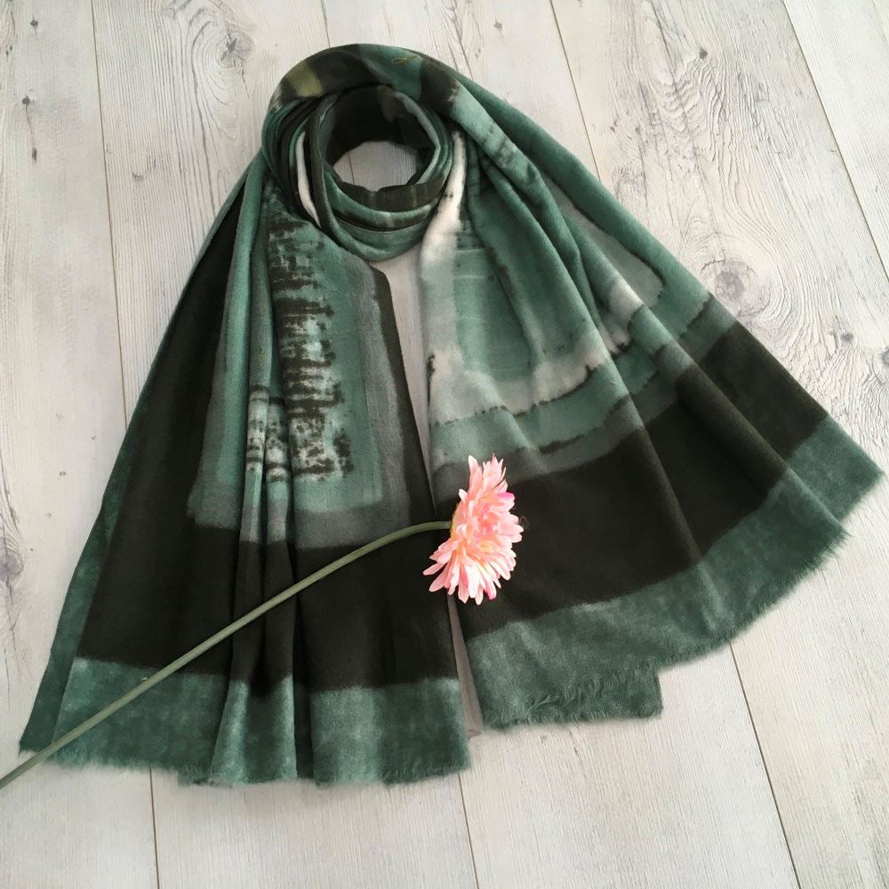 Green printed winter scarf