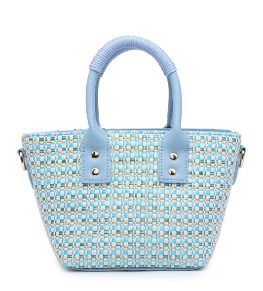 Light blue textured mini tote bag