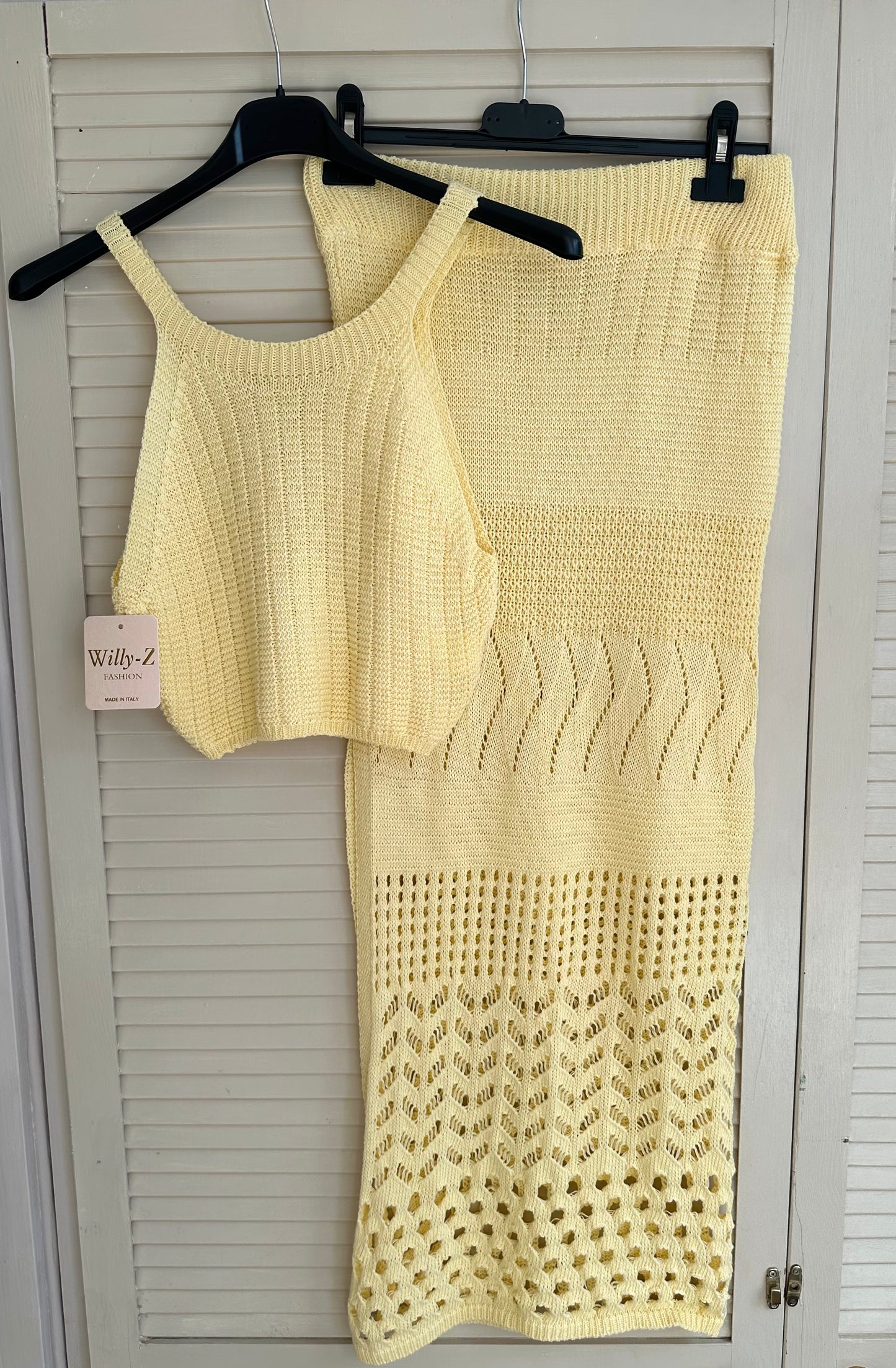 Yellow crochet crop top and maxi skirt cover up