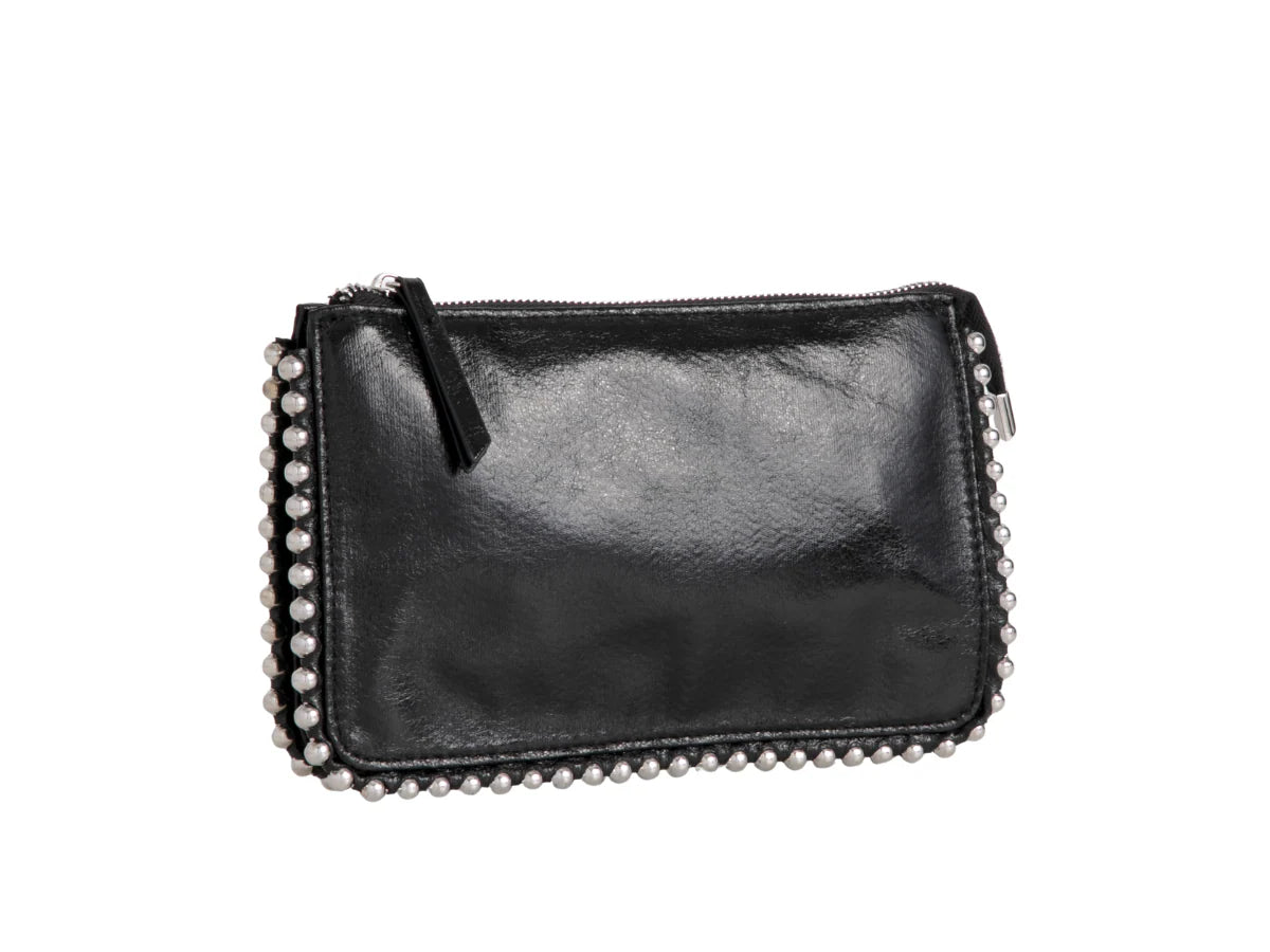Beaded detail faux leather crossbody clutch bag - Black