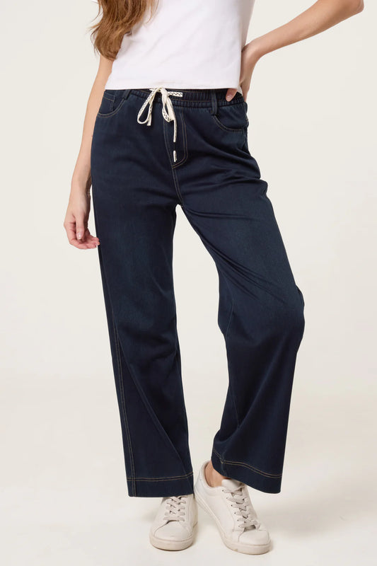 Indigo elastic waist jeans
