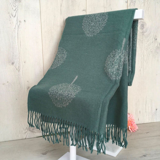 Tree pattern reversible winter scarf - Light green & grey