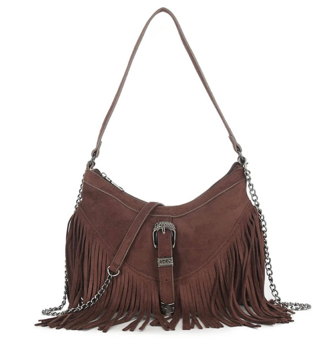 Brown fringe detail shoulder bag (comes with crossbody strap too)
