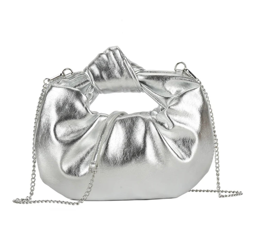 Silver knot handle detail crossbody bag