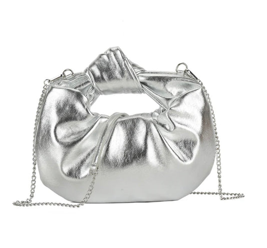 Silver knot handle detail crossbody bag