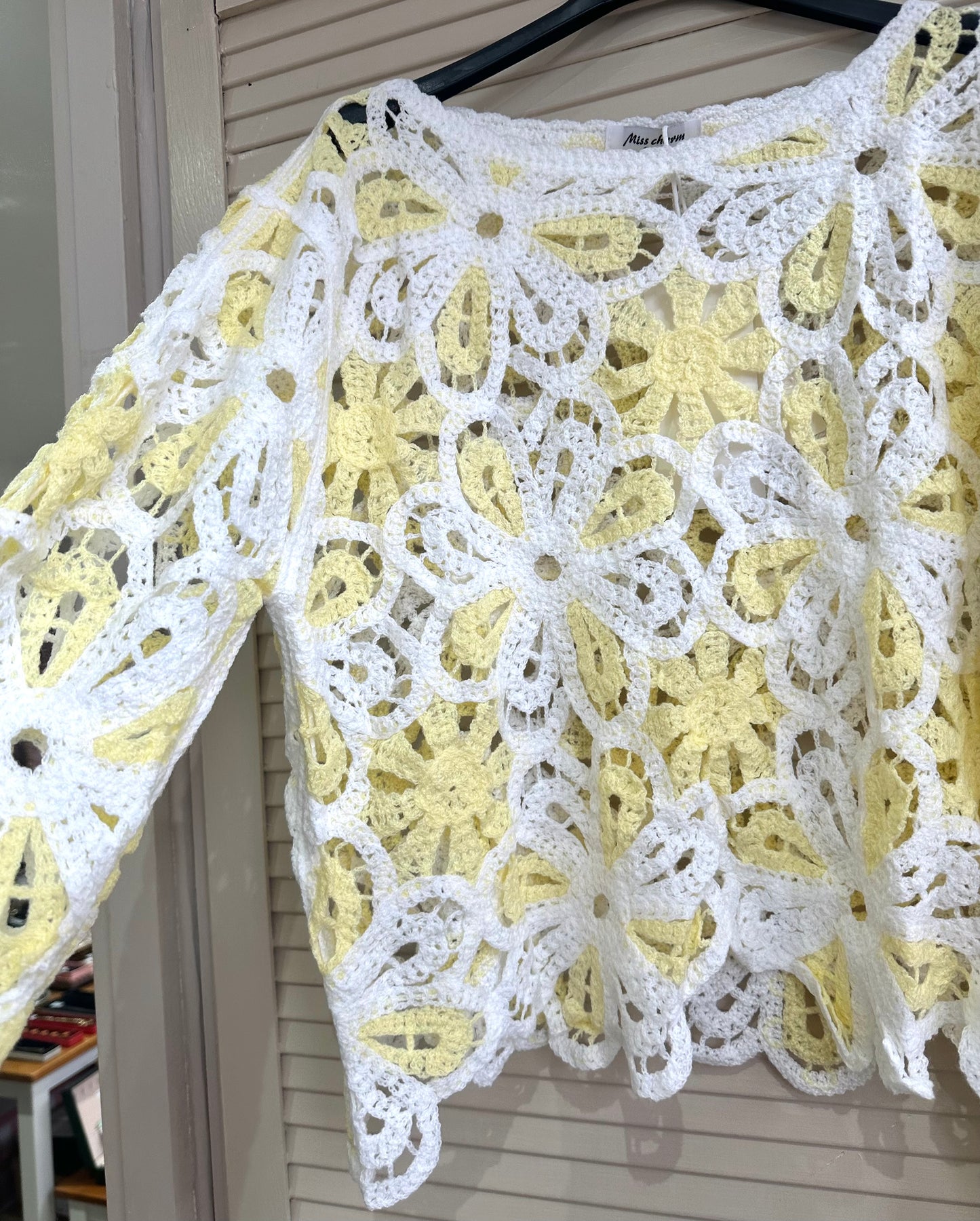 Boho floral crochet top - Yellow & White Daisy Lace Knit