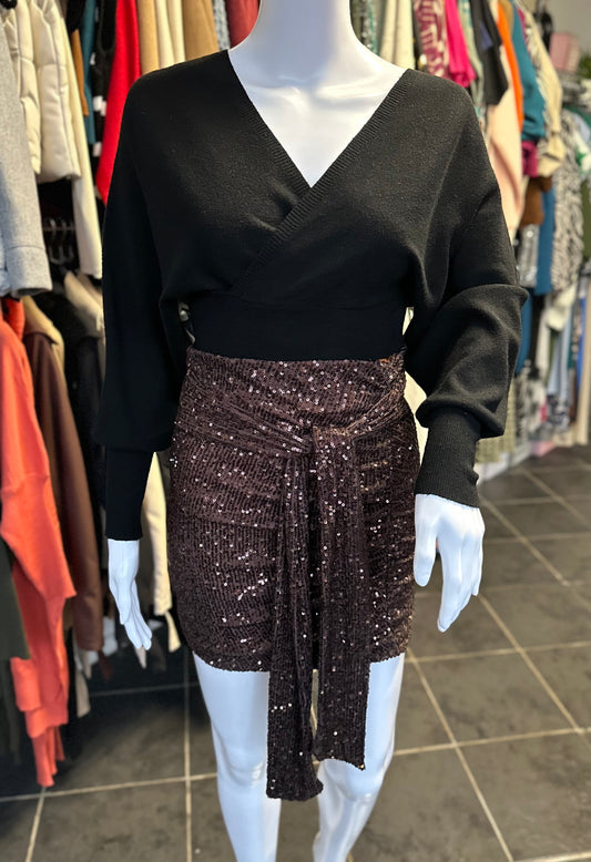 Brown sequin elasticated mini skirt