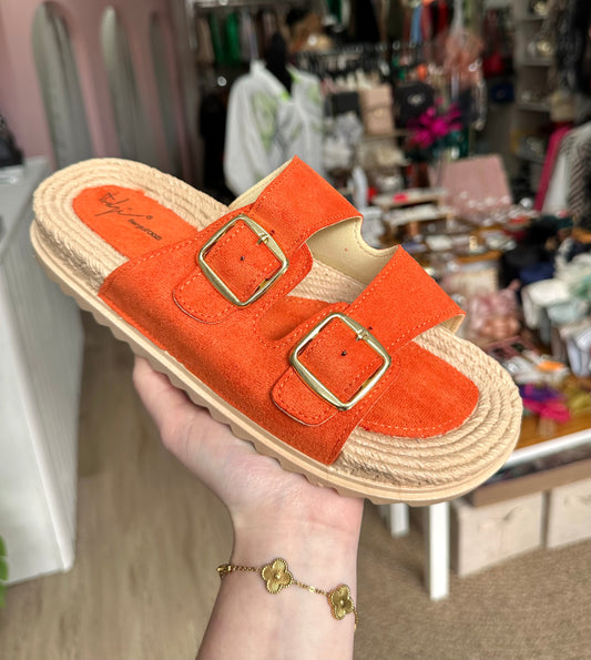 Espadrille double buckle sliders - Orange