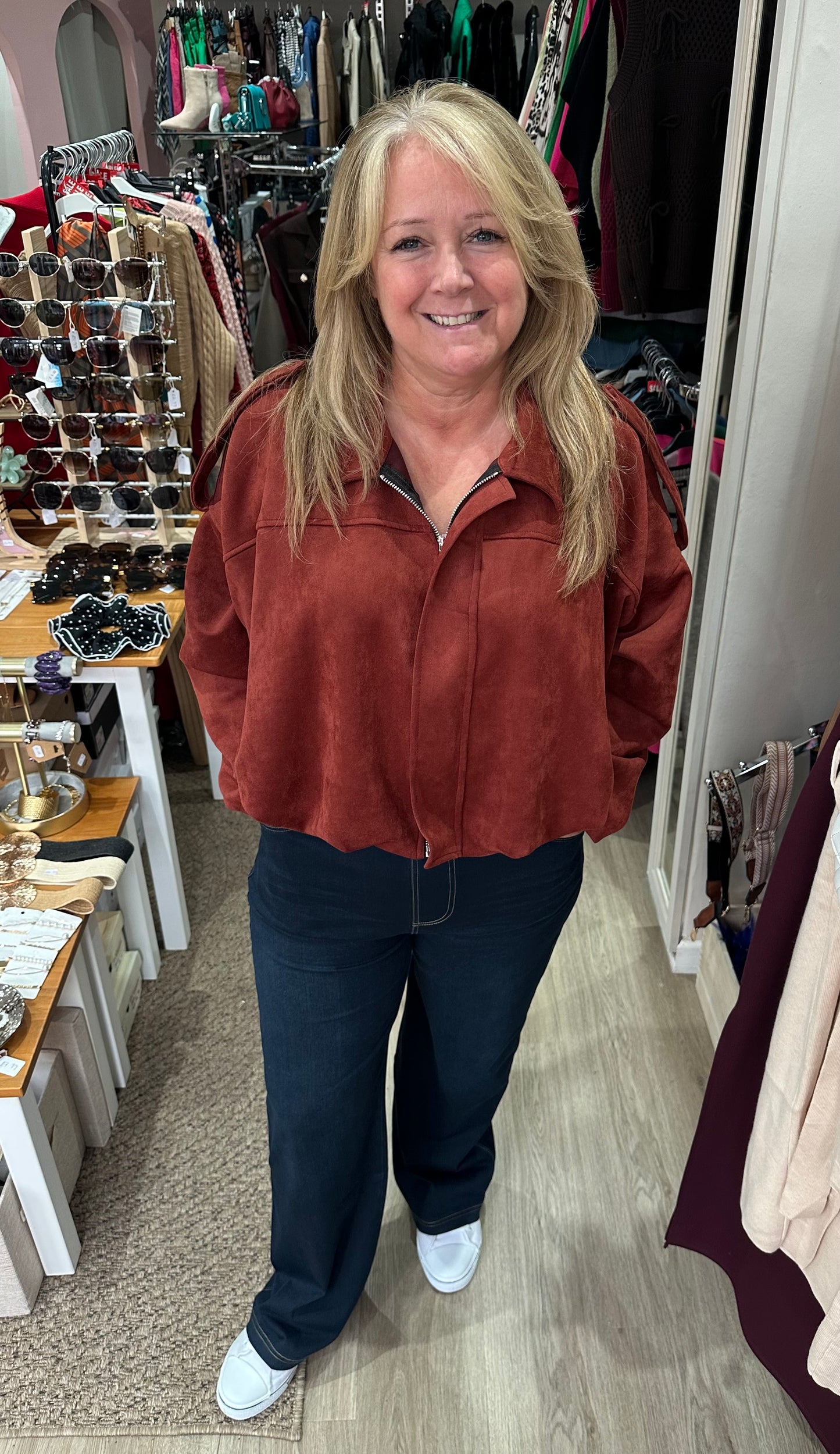 Faux suede bomber jacket - Rust