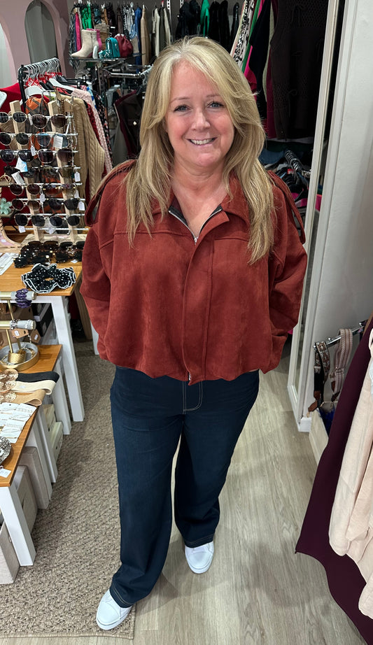 Faux suede bomber jacket - Rust