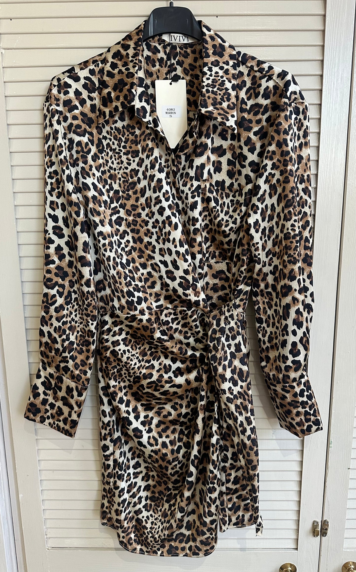 Leopard print long sleeve wrap mini dress