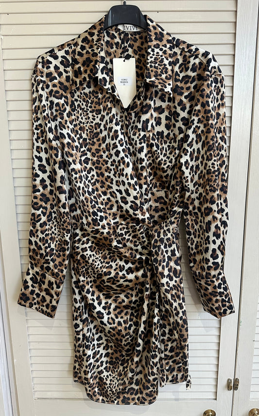Leopard print long sleeve wrap mini dress