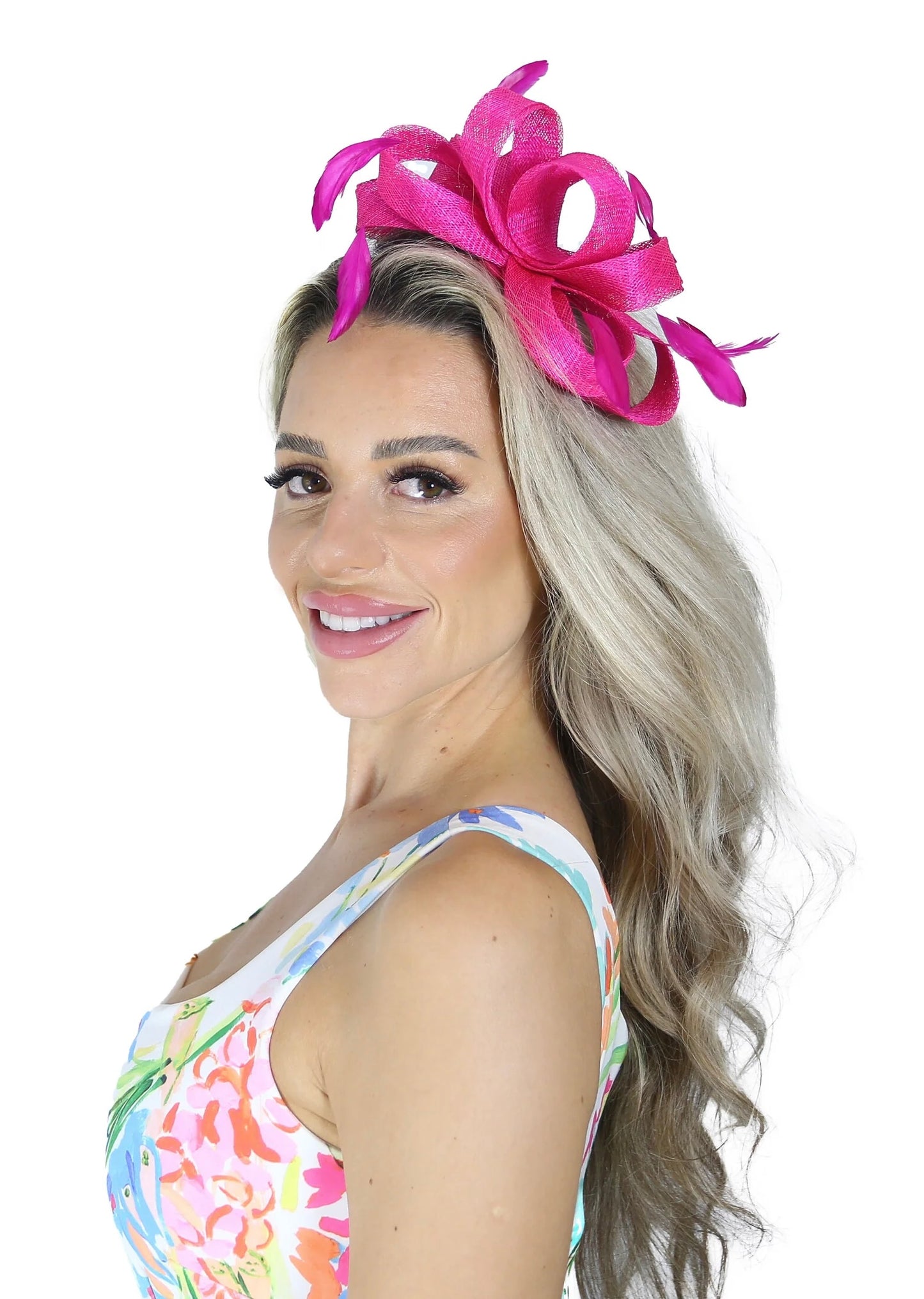 Fuchsia pink clip in fascinator - F0009