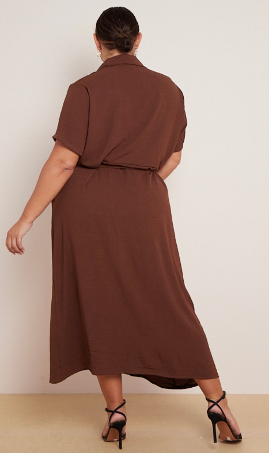 Brown plus size maxi shirt dress