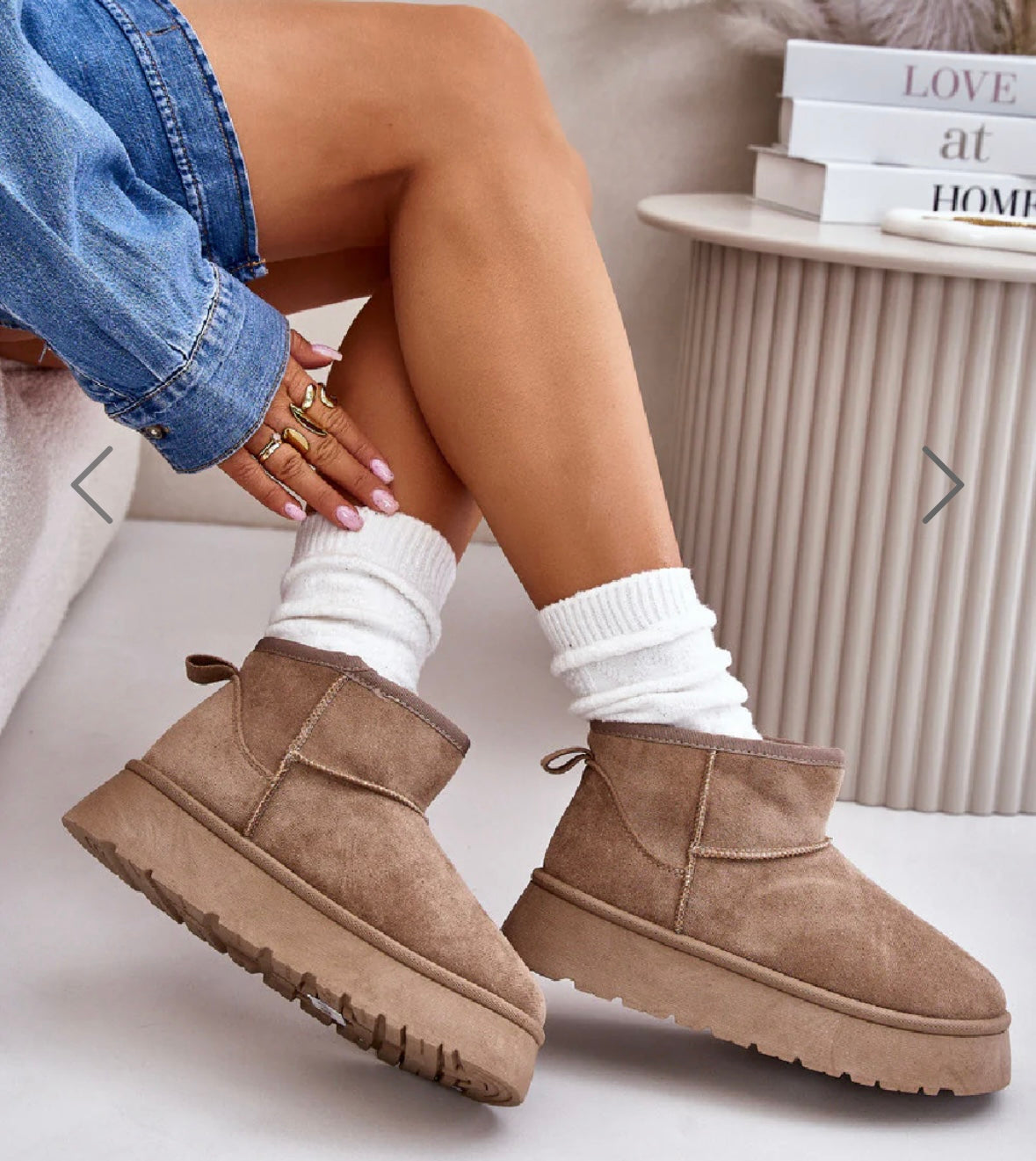 Ultra mini faux fur lined platform ankle boots