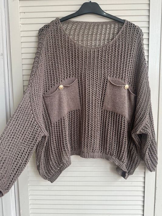Relaxed fit open-knit jumper - Brown