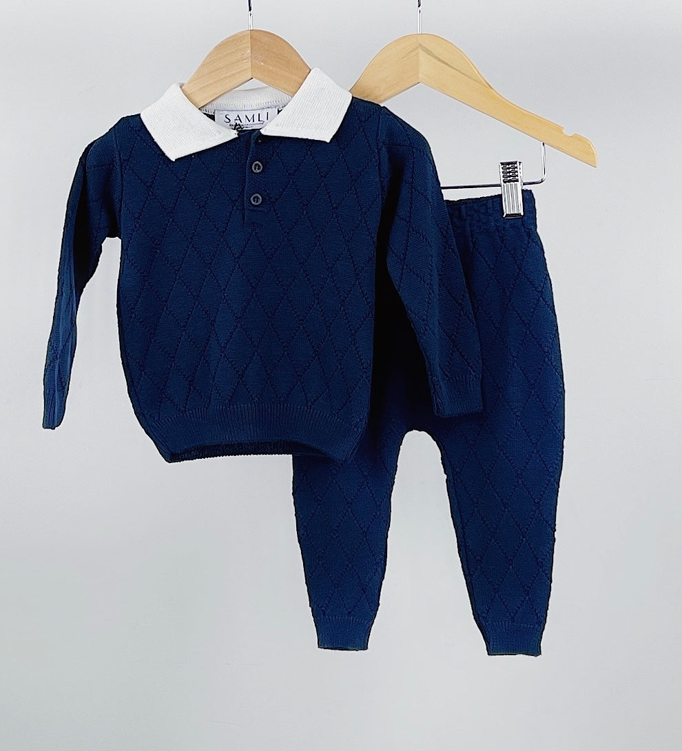 Navy blue knitted jumper & bottoms