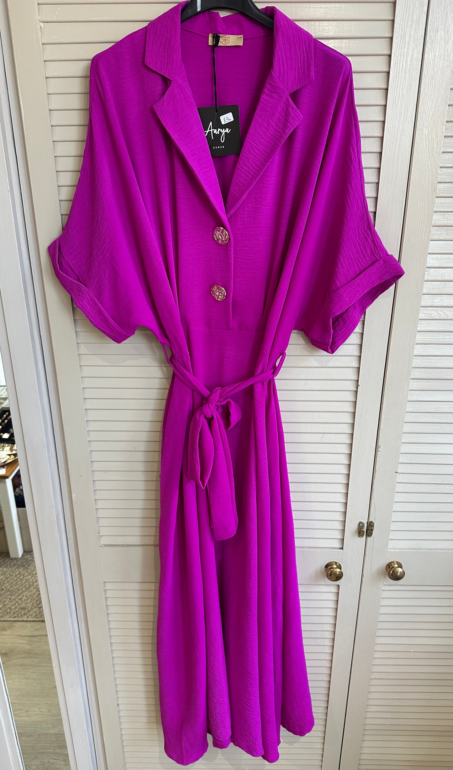 Curve Fuchsia button front belted shirt dress with pockets