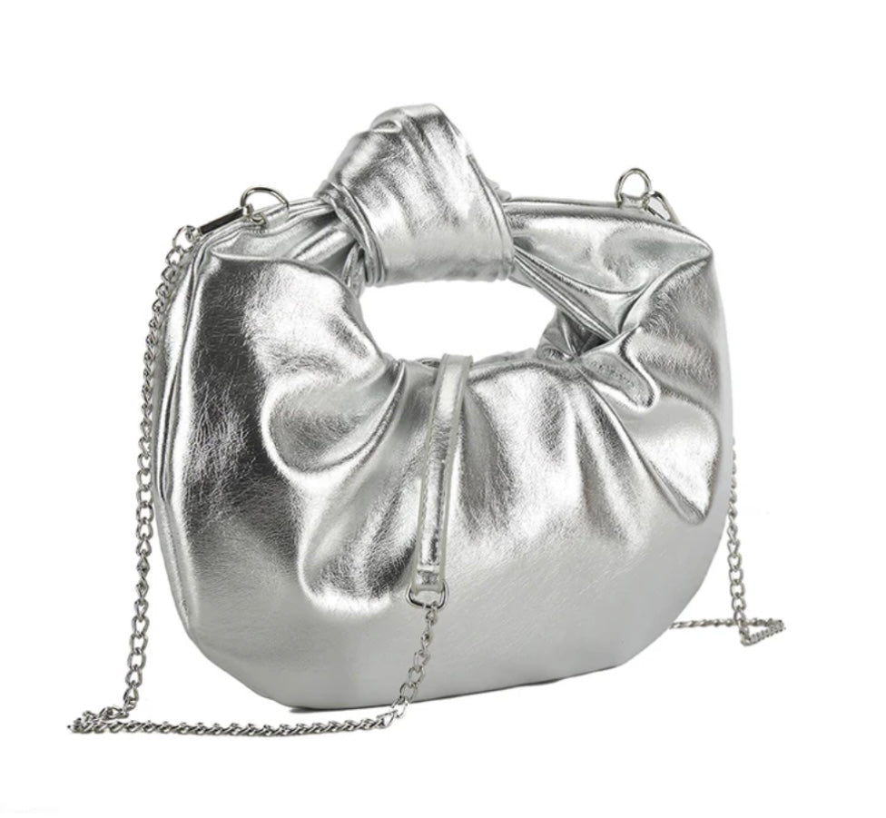 Silver knot handle detail crossbody bag