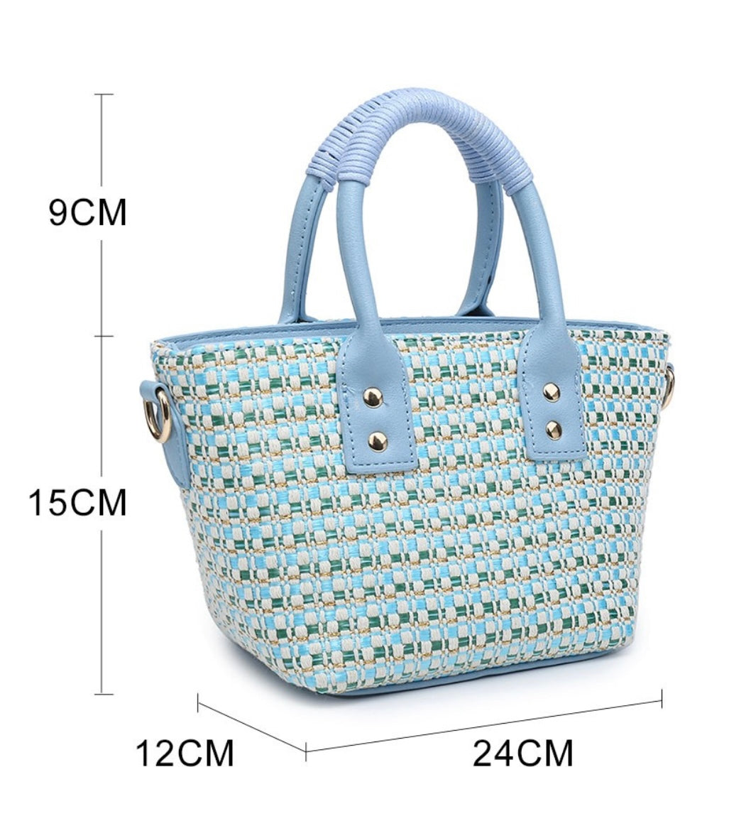 Light blue textured mini tote bag