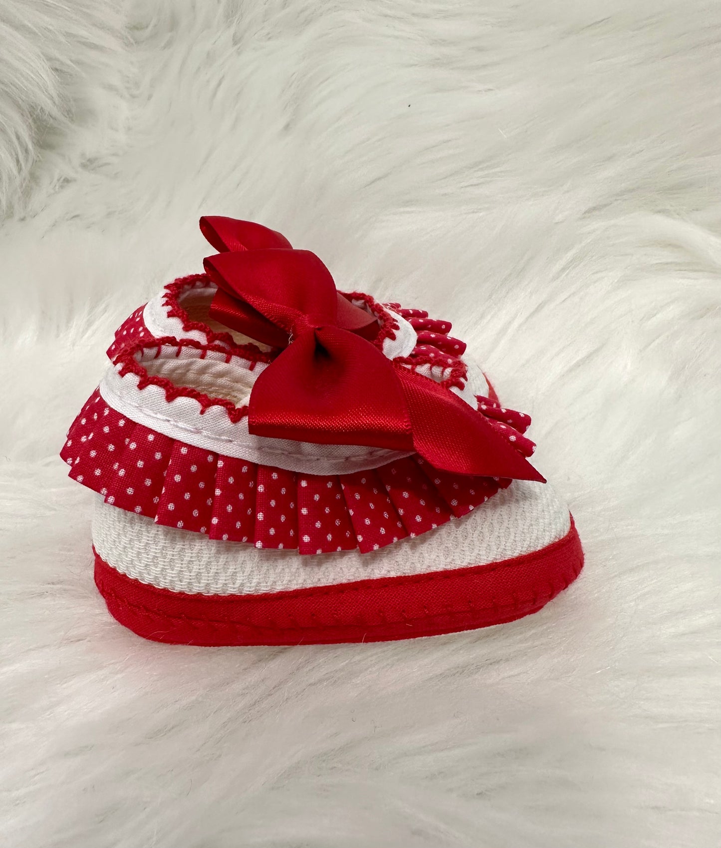 Baby red & white polka dot lace and bow detail booties