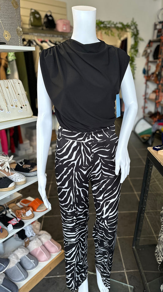 Zebra print high waisted wide leg trousers