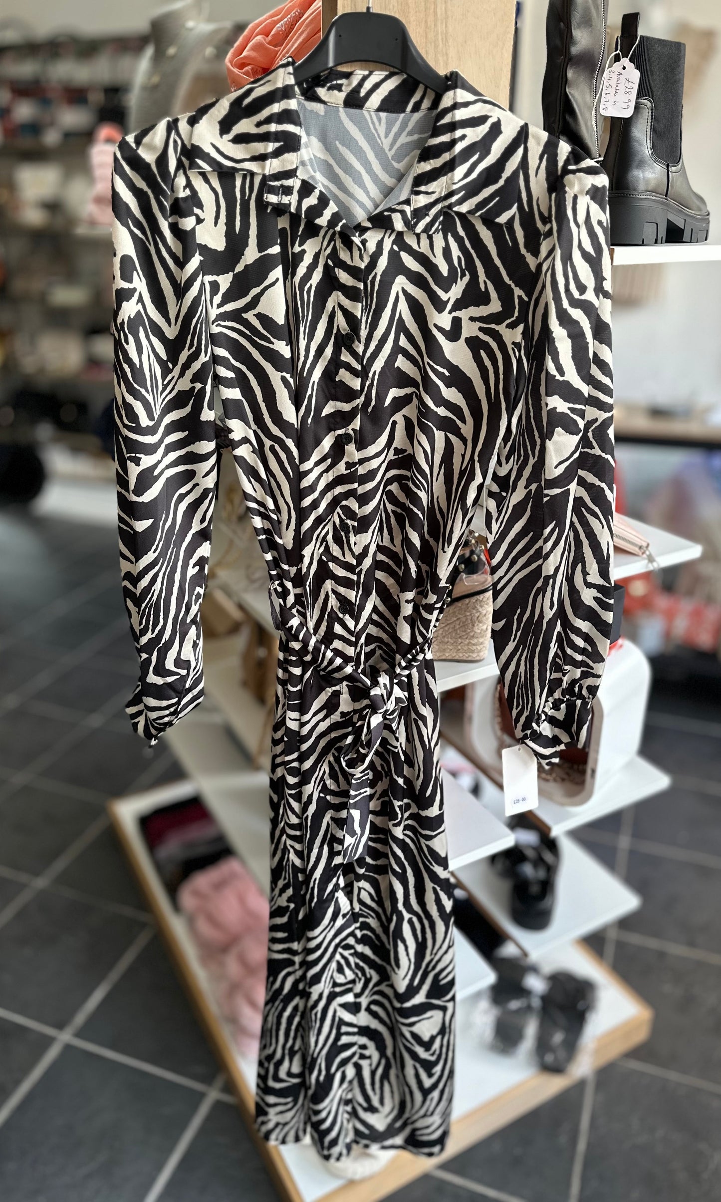 zebra print long sleeve shirt maxi dress